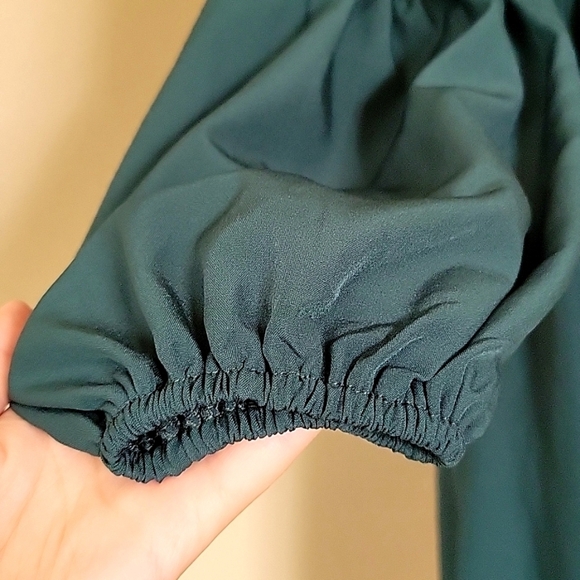 Exlura Green Square Neck Puff Sleeve A-Line Mini Dress - Size Small - Picture 5 of 9